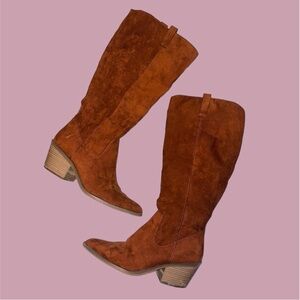 Knee High Copper Rust Faux Suede Boots Cowboy Boho